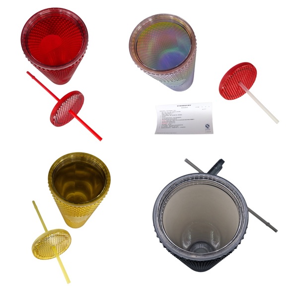 Starbucks China 2020 Studded Tumbler Set Black/Gold Glitter, Red, Gold, Rainbow - Picture 14 of 16